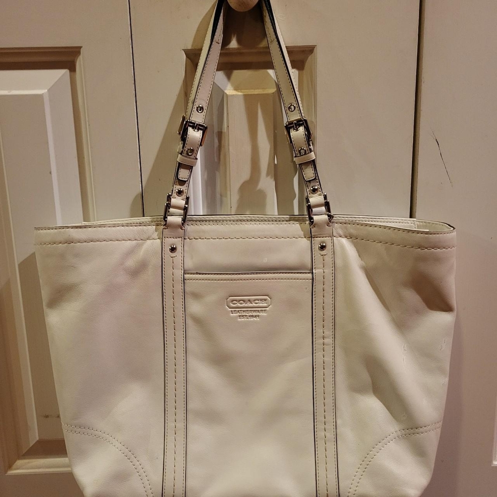 Coach White Leather Tote Bag